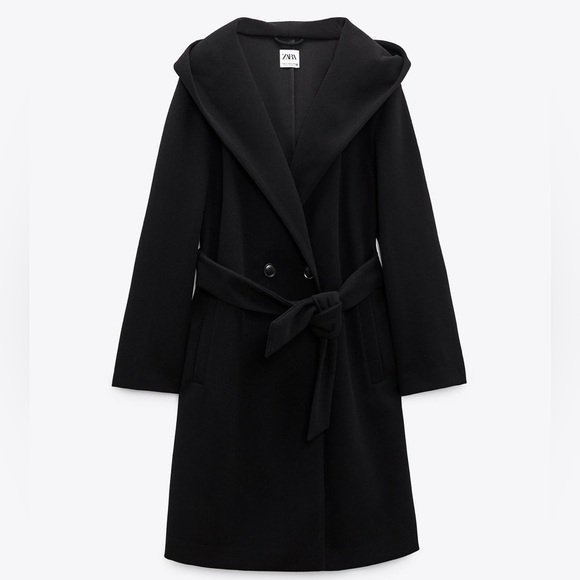 Zara Jackets & Coats Zara Women Black Coat Hooded And Belted Poshmark